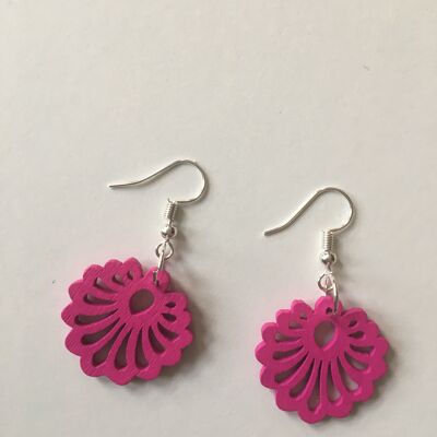 Pink flower round earrings