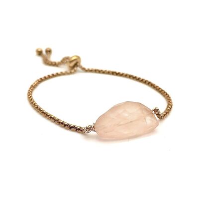 Bracciale con cursore in quarzo rosa - Oro