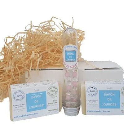 Lourdes Cream Gift Set No. 5: Duo of Solid Lourdes Soaps, 1 AQUA MEMO Bracelet