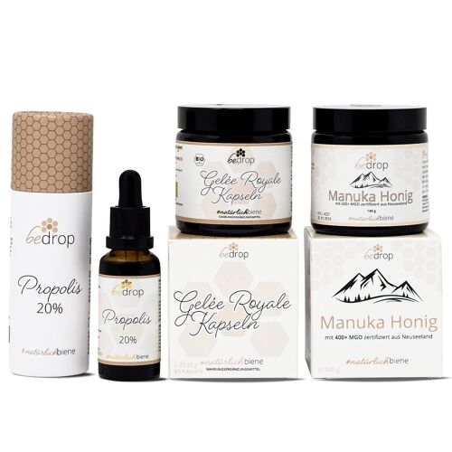 Bleib Stark-Set | Propolis Tinktur, Gelee Royal Kapseln & Manuka Honig für die Winterzeit