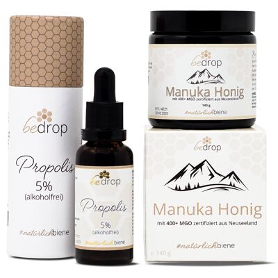 Das Kinder Set | Manuka Honig MGO 400 + Propolis Tinktur (alkoholfrei)