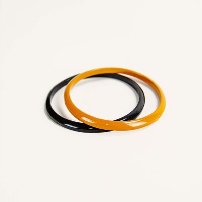 Set mit 2 runden Tu Vi-Armbändern aus schwarzem Horn und orangefarbenem Lack, Größe M