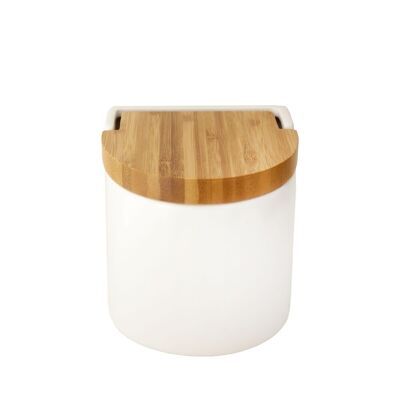 Ceramic salt shaker with bamboo lid - white