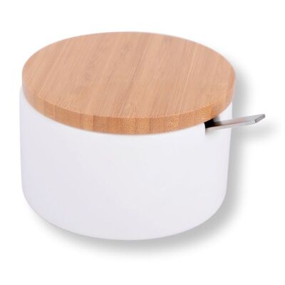 Ceramic sugar bowl with bamboo lid - white