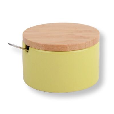 Ceramic sugar bowl with bamboo lid - nordic lime