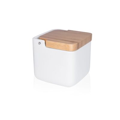 Kitchen salt shaker with bamboo lid SQUARE - white
