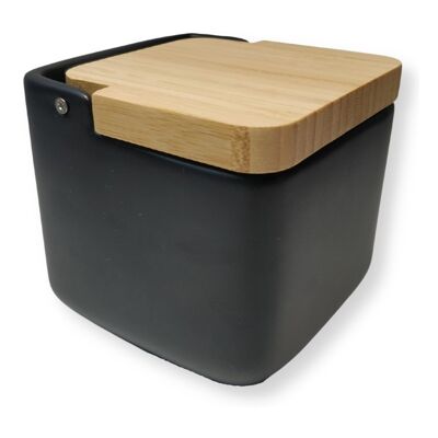 Kitchen salt shaker with bamboo lid SQUARE - black