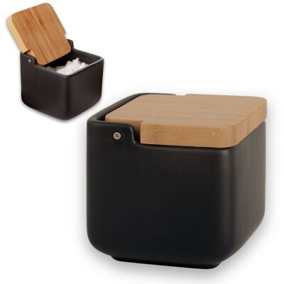 Saliera da cucina con coperchio apribile in legno di bambù. Ideale per l'uso come saliera e zuccheriera o porta spezie
