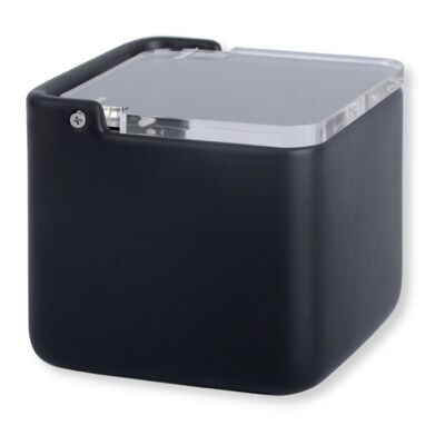 Kitchen salt shaker with acrylic lid SQUARE - black