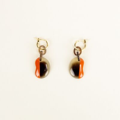 Brass hoop earrings Bean in sabot and orange lacquer