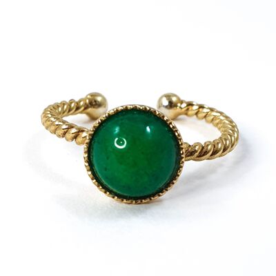 Gaïa Round Braided Green Agate Gold Plated Ring