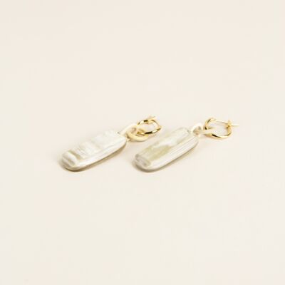 Brass hoop earrings Blond horn plaque