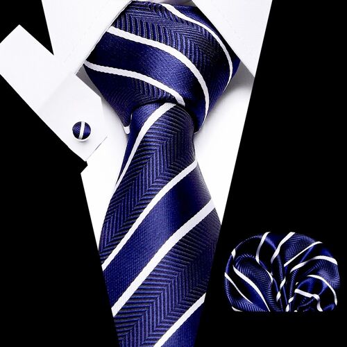 Set - Krawatte - Einstecktuch - Manschettenknöpfe - Seide