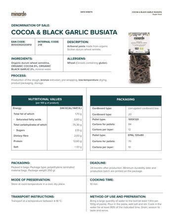 Busiata cacao et ail noir - Pâtes et Super aliments Bio - 250 gr 2
