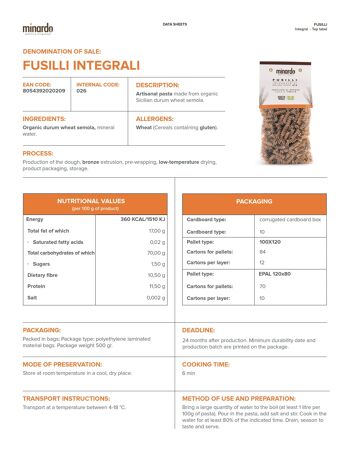 Fusilli Complet - Pâtes de Blé Dur Bio - 500 gr 3