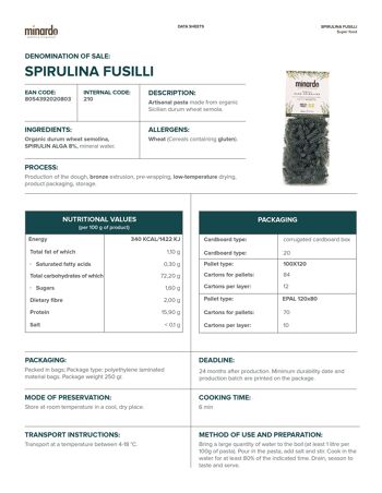Fusilli spiruline - Pâtes et Super aliments Bio - 250 gr 3