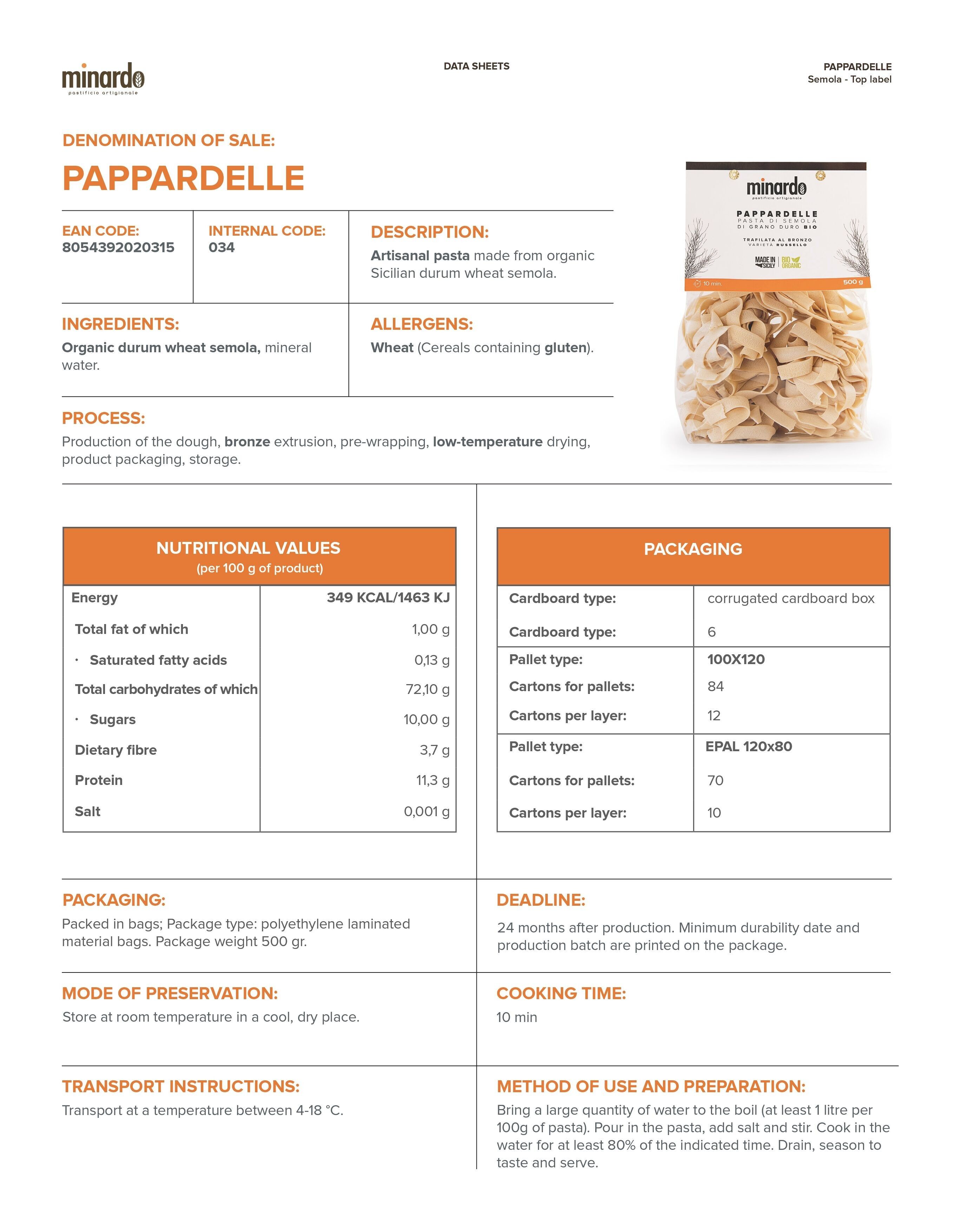 Pappardelle - Pasta di semola di Grano duro Bio - 500 gr