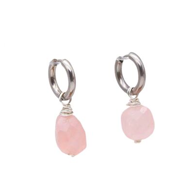 Rose Quartz Huggies - Silver
