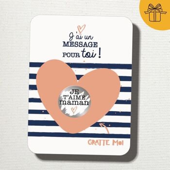 "Je t'aime Maman" carte à gratter, message surprise 1