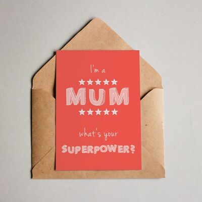 Postkarte Superpower Mum - rot