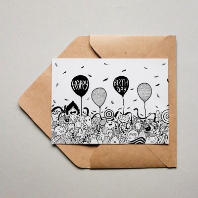 Postkarte Happy Birthday - doodle
