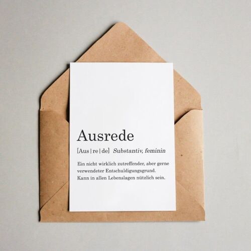 Postkarte Wörterbuch: Ausrede