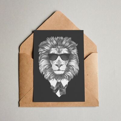 Carte postale Lion à la mode