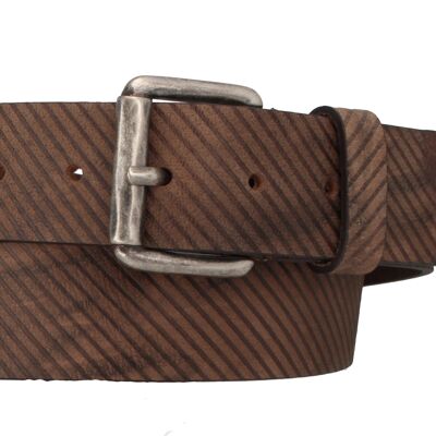 Men's belt Novaho leather embossed dark brown