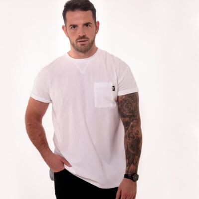 White tee, oversized fit for men. Also available in black.