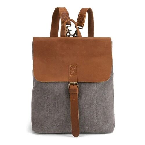 LANDEN - Vintage Canvas Leather Backpack for Women - Dark Grey