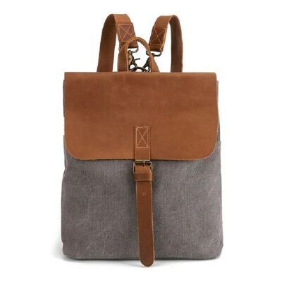 LANDEN - Sac à dos vintage en cuir et toile pour femme - Gris foncé