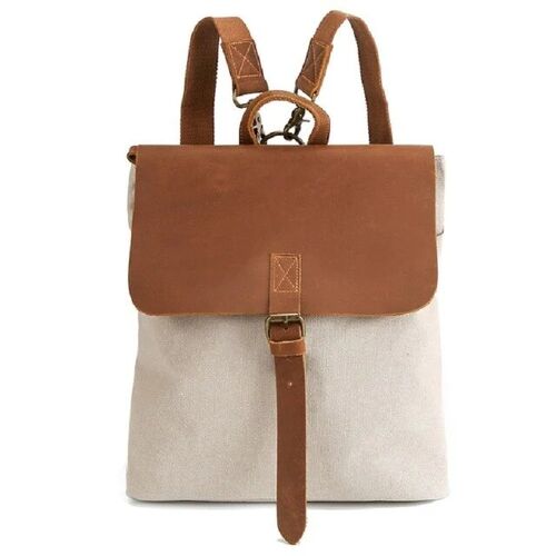 LANDEN - Vintage Canvas Leather Backpack for Women - Beige