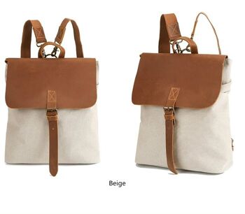 LANDEN - Sac à dos vintage en toile et cuir pour femme - Beige 2