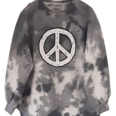 Black Tie-Dye Printed Peace Sweatshirt