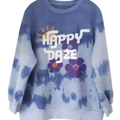 Girls Blue Tie-Dye Printed Happy Daze Sweatshirt