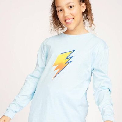Girls Light Blue Long Sleeve Thunderbolt T-shirt