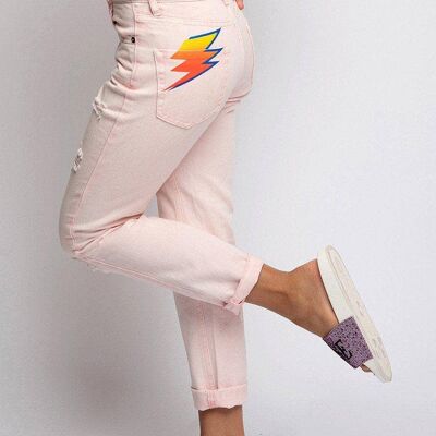 Girls Pink Stone-Washed Thunderbolt Mom Jeans