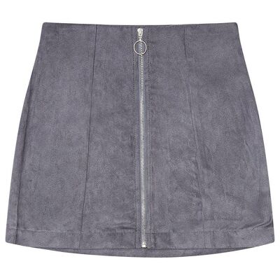 Girls Grey Suede Zipper Skirt