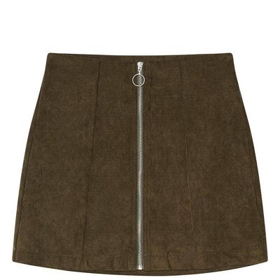 Girls Olive Green Suede Zipper Skirt