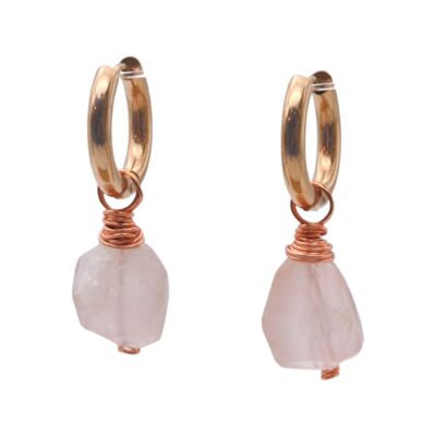 Rose Quartz Huggies - Rose Gold