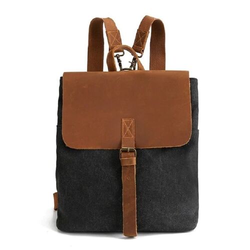 LANDEN - Vintage Canvas Leather Backpack for Women - Black