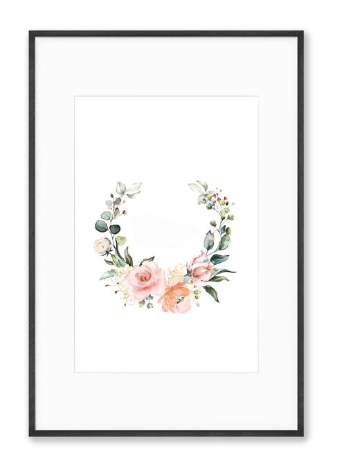 Illustration d'art - Aquarelle Couronne de fleurs - Avec