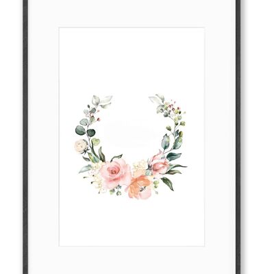 Illustration d'art - Aquarelle Couronne de fleurs - Avec