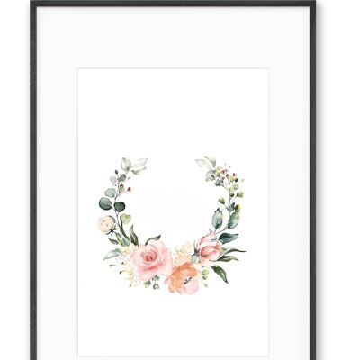 Illustrazione d'arte - Corona di fiori ad acquerello - Con