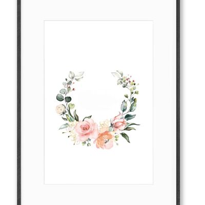 Illustrazione d'arte - Corona di fiori ad acquerello - Senza