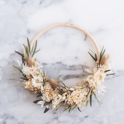Custom order - Round floral wreath - Small wood - Mustard main shade - With