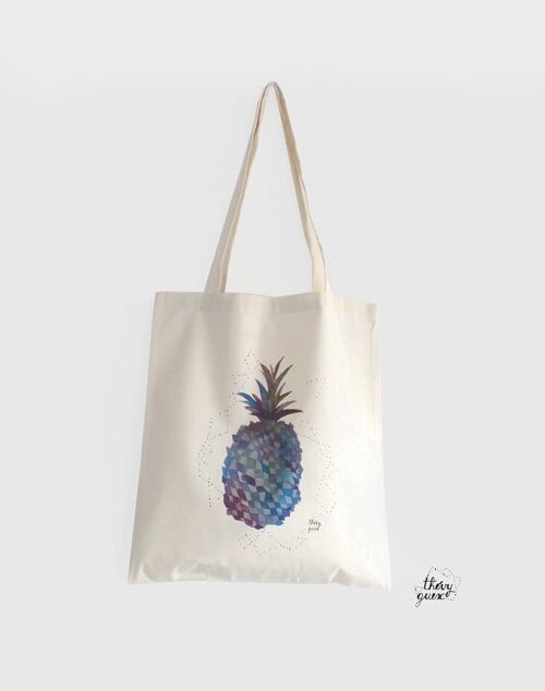 Tote bag unisexe ananas bleu graphique aquarelle en coton bio