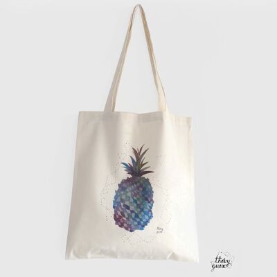 Unisex tote bag blue pineapple graphic watercolor in organic cotton
