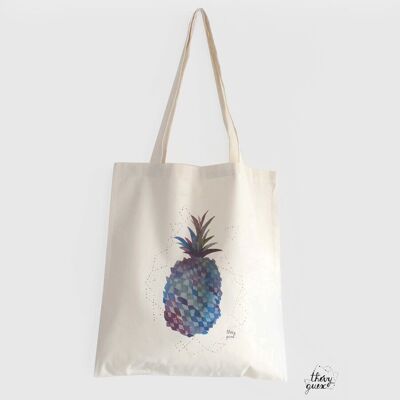 Unisex tote bag blue pineapple graphic watercolor in organic cotton