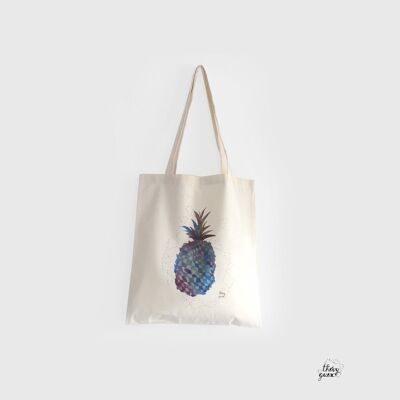 Borsa tote unisex a tracolla grafica acquerello blu ananas in cotone organico